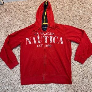 Nautica Red Graphic Full Zip-Up Hoodie Y2K